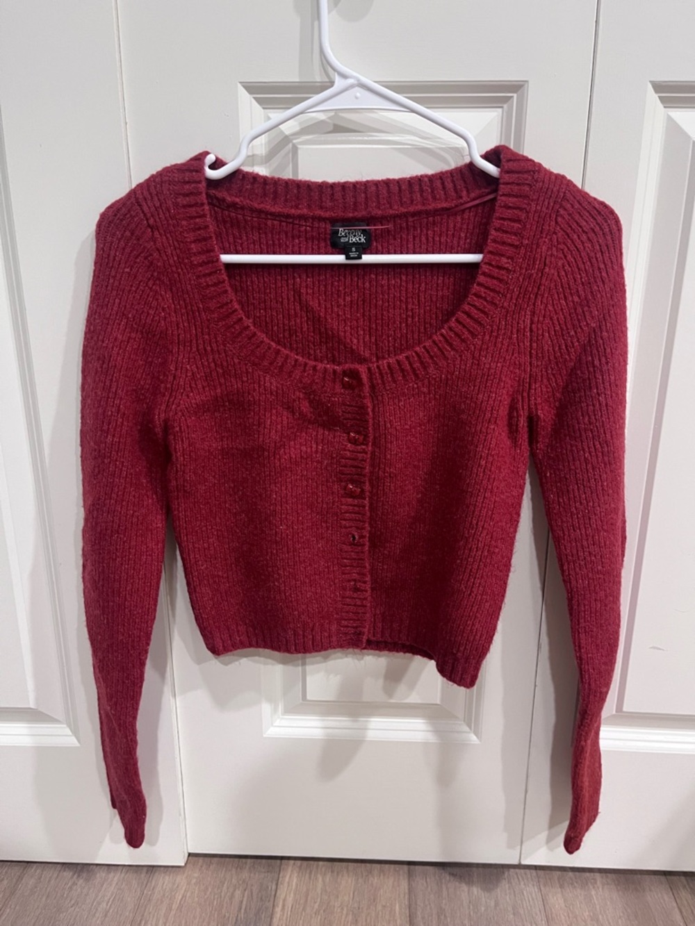 American Eagle Outfitters Ribbed Scoop Neck Burgundy Cardigan